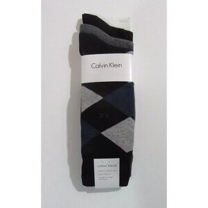 Calvin Klein Mens Trouser Dress Socks Black Grey & Blue Argyle Assorted 3 pack